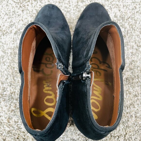 Sam Edelman Women's Petty Boots Sz 6 Black Suede Leather Bootie Block Heel Boho - Picture 9 of 10